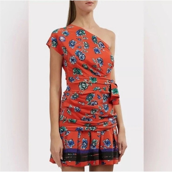 10 Crosby Derek Lam Orange Floral One-Shoulder Dress size 4 - Picture 3 of 12